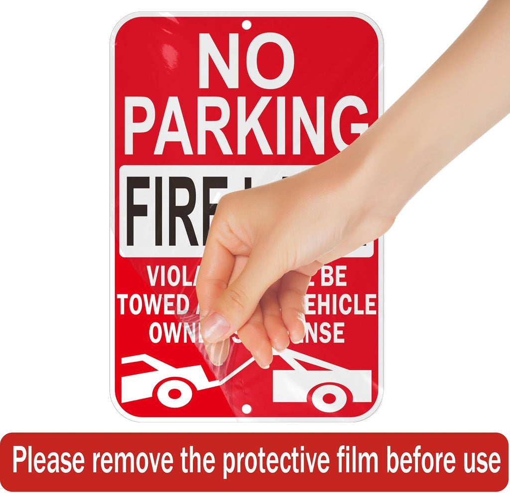 No Parking Fire Lane Signs, Red, Reflective Aluminum, 12 x 18 Inches, Weather Resistant, Wall Mount, 2 Pack