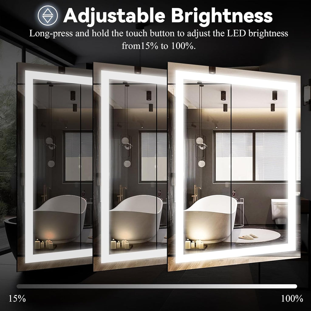 VooBang Bathroom Mirror with Lights 40 x 40 inches - 3 Adjustable Lighting Modes LED Bathroom Vanity Mirror, Anti-Fog, Memory Function, Tempered Glass, Wall Mounted Horizontally Vertically