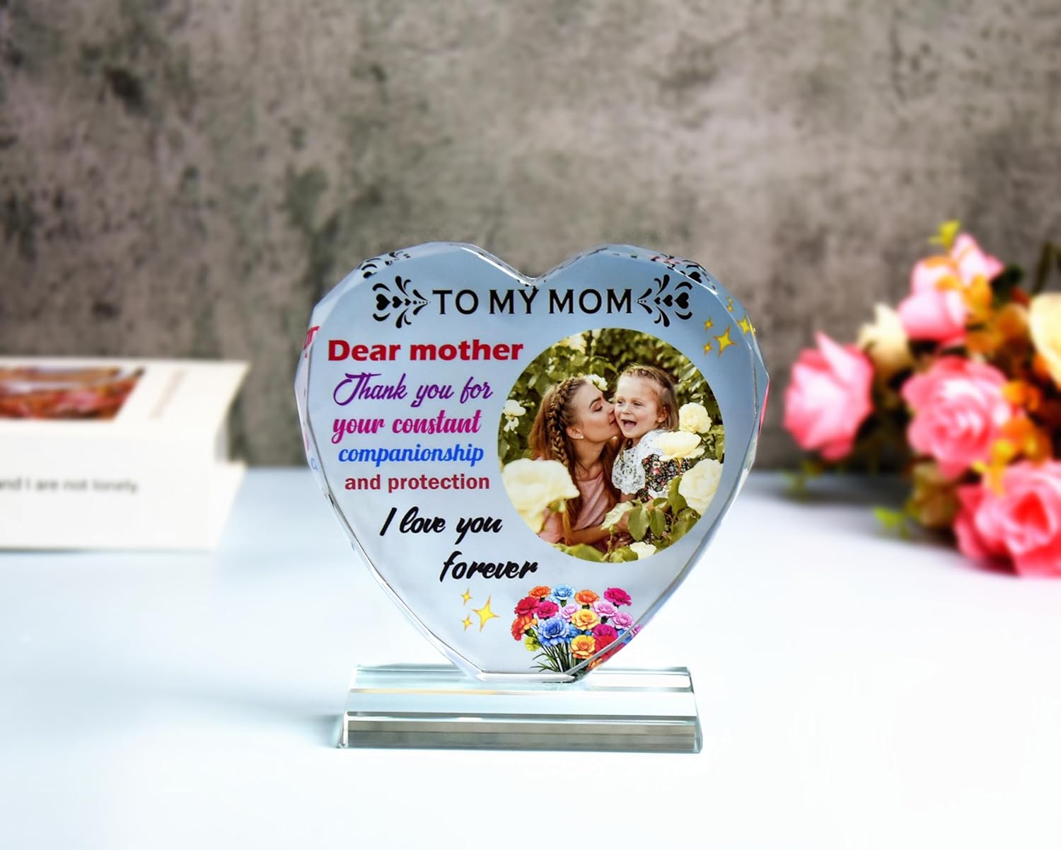 FANF&YKPY Personalized mother's gift customized heart-shaped crystal photo frame Christmas, Thanksgiving, Mother's Day, birthday gift for mom, mother, wife, women, ladies, grandmother