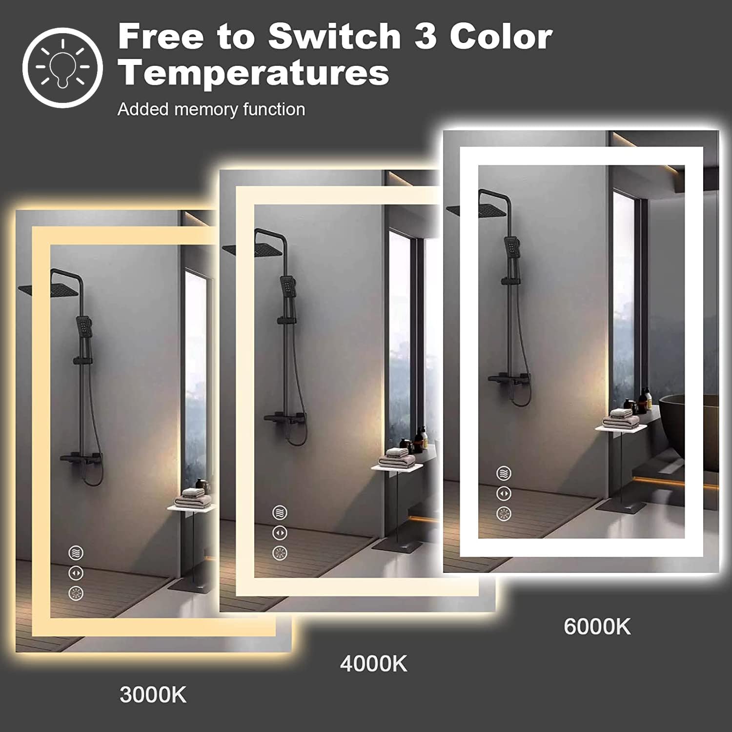 Amorho LED Bathroom Mirror, 38'' X38'' with Front and Backlit, Stepless Dimmable Wall Mirrors with Anti-Fog, Shatter-Proof, Memory, 3 Colors, Double LED Vanity Mirror