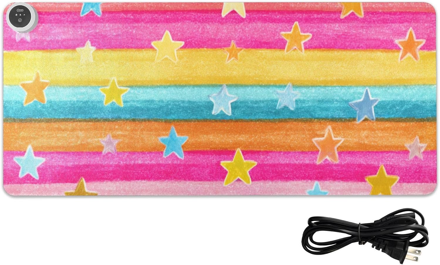 Heated Desk Pad Mouse Pad 31.5x13 Inch PU Leather Desk Mat with 3 Heat Levels Large Mouse Gaming Computer Laptop Mat Bright Rainbow Striped Stars
