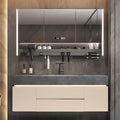 56IN Modern Bathroom Vanity – Cabinet Set with LED Smart Defogging Mirror & Time Display | Bathroom Vanity with Sink, Large Space Storage with Easy Installation, 2 Drawers, Cream