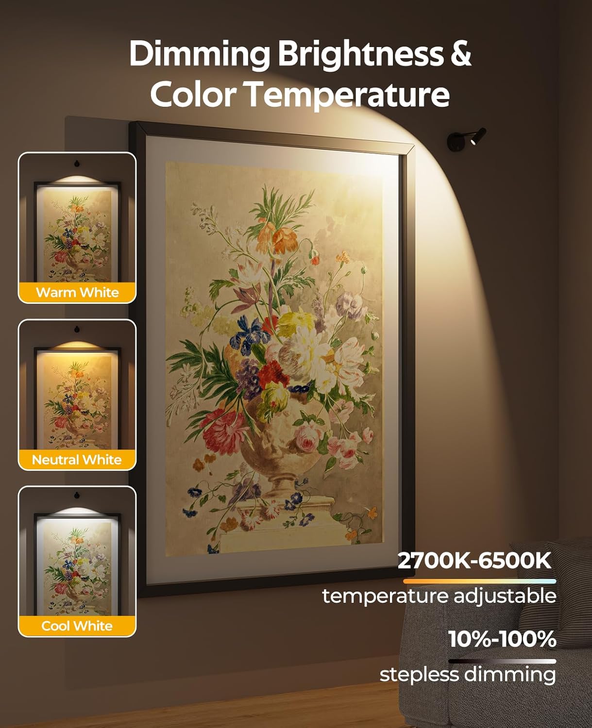 Spotlights Indoor, No-Glare Rechargeable Long Floor Can Light for Plants with Remote, Wireless Art Accent Spot Lights Uplight for Painting, Picture, Dartboard, Home, Corner Sofa Display