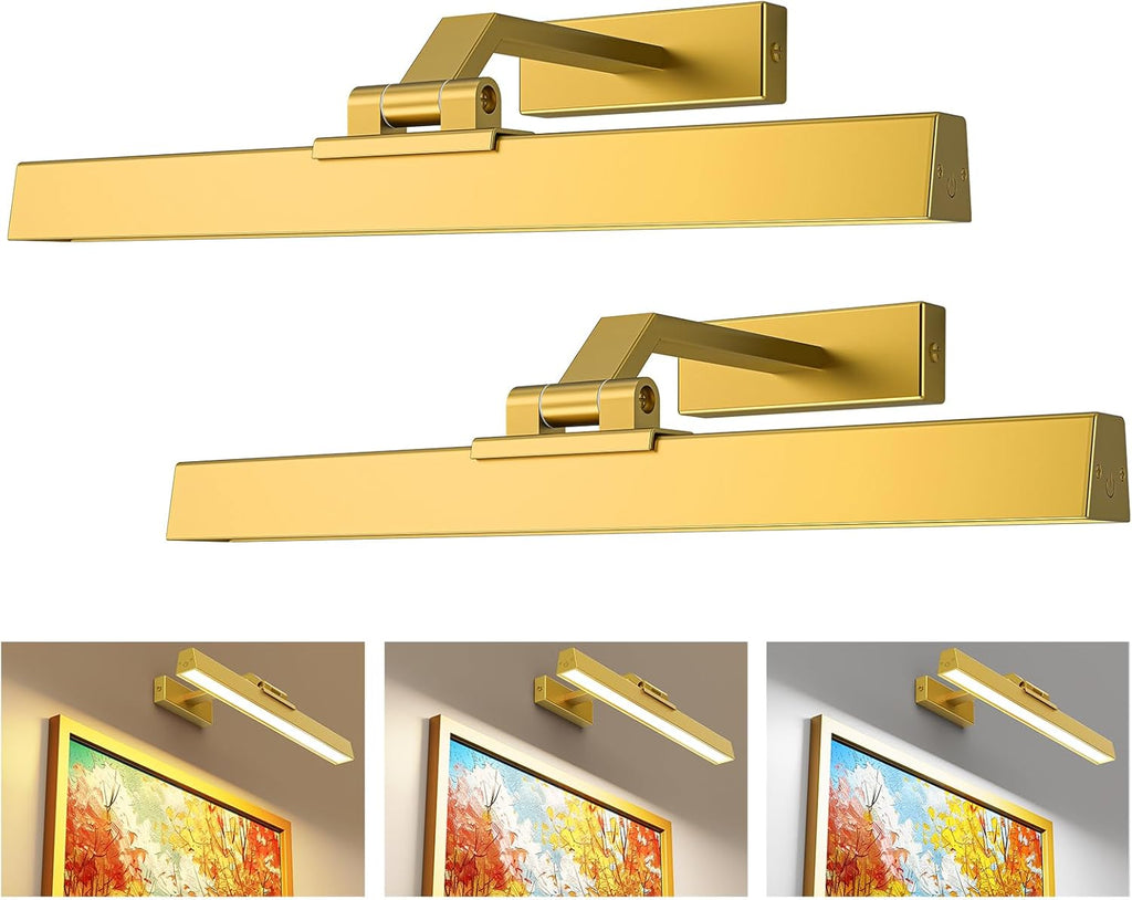 Picture Lights for Wall, Battery Operated Picture Light 16in Gallery Light for Paintings CCT Dimmable Recharging Battery Wall Light with Remote Control for Living Room Gallery Dartboard Art 2PCS