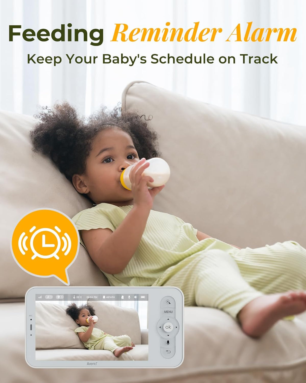 ARENTI Upgraded Baby Monitor with Camera, 3MP 2.4G WiFi Baby Camera Monitor, Infrared Night Vision, Night Light, 2-Way Audio, Cry&Motion Detection, Temp&Humidity Sensor, App Control