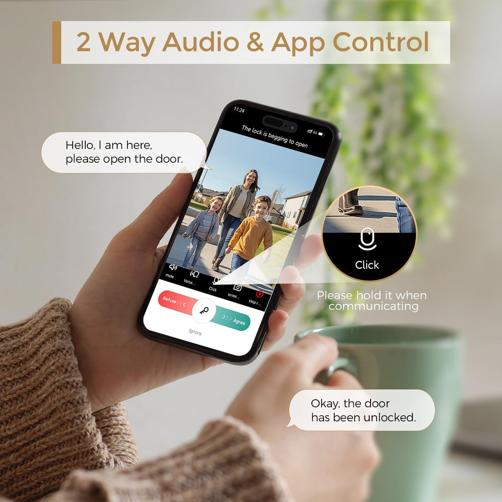 WiFi Video Smart Lock with Camera & Doorbell - 5-in-1 Keyless Entry, Fingerprint, Keypad, App Control, Two-Way Audio, Auto Lock, Waterproof, Easy Installation