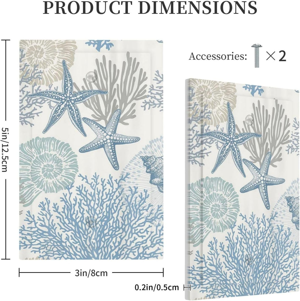 Decorative Light Switch Plate Covers Blue Starfish Coral Seaweed 1 Gang No Device Single Blank Outlet Covers Wall Plate Light Switch Cover Plate for Bathroom Bedroom Decor
