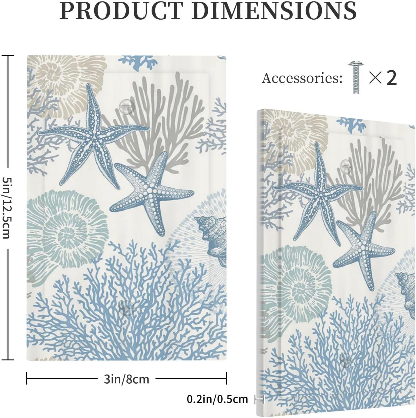 Decorative Light Switch Plate Covers Blue Starfish Coral Seaweed 1 Gang No Device Single Blank Outlet Covers Wall Plate Light Switch Cover Plate for Bathroom Bedroom Decor