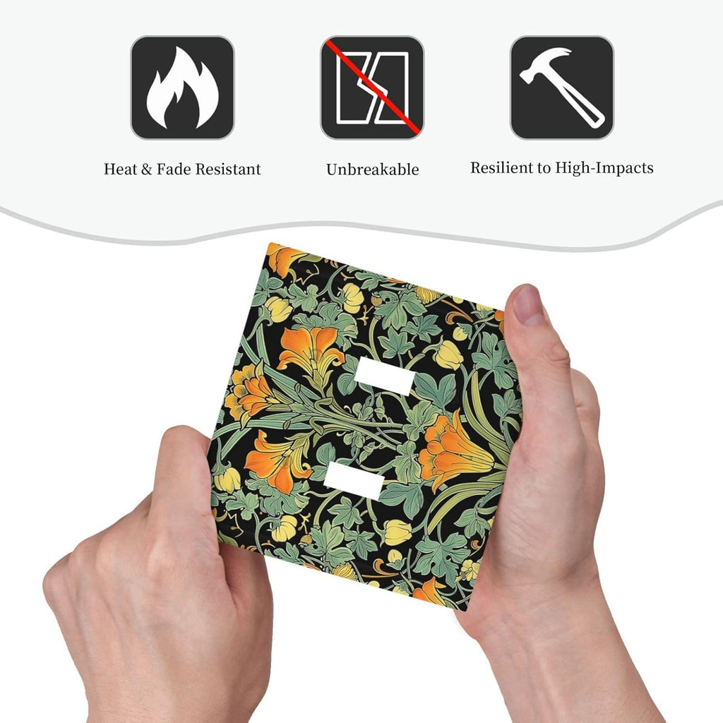 Decorative Switch Plates William Morris Vintage Floral Green Yellow 2 Gang Double Toggle Outlet Light Switch Cover Wall Plate Electrical Faceplate for Bedroom Home Decor