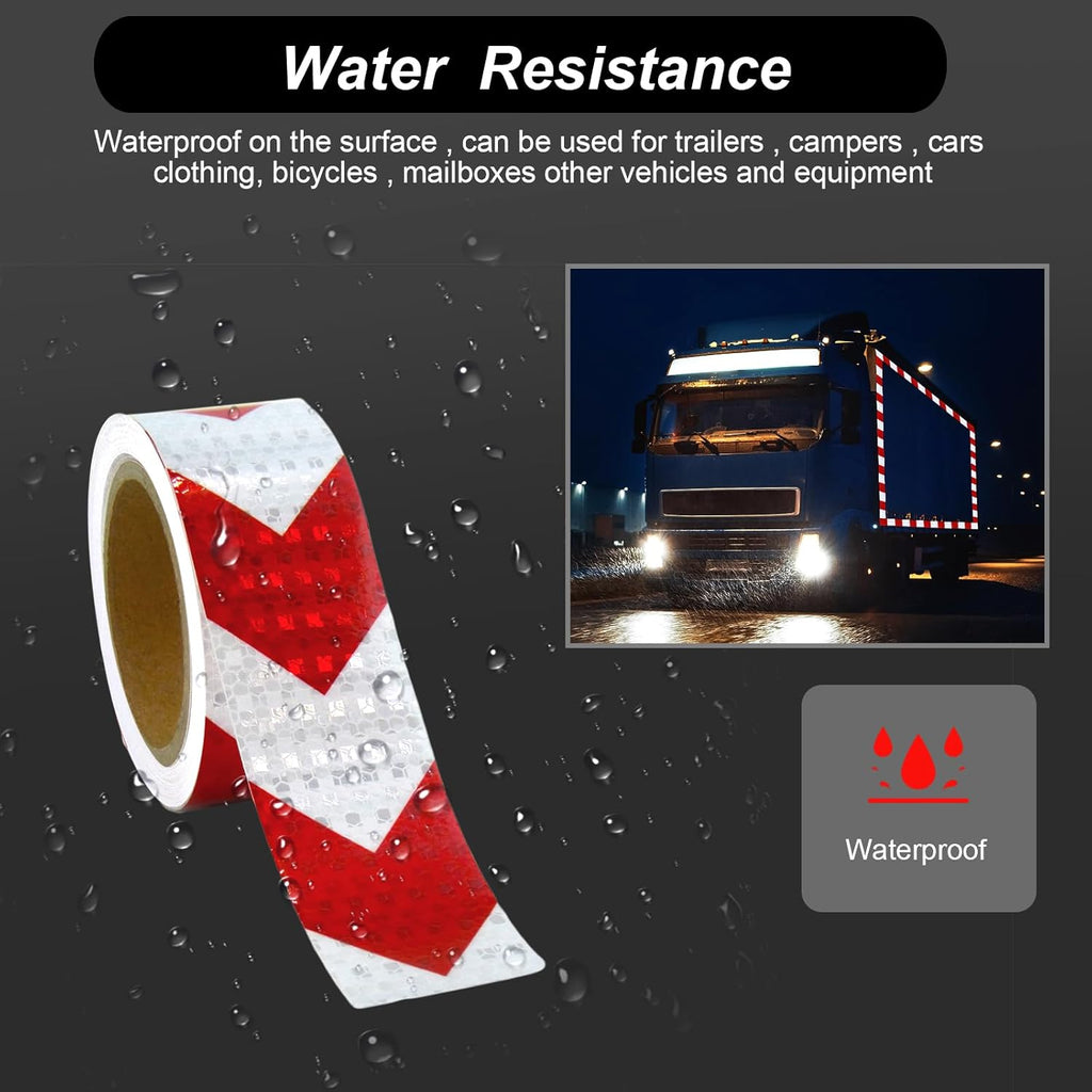 White Red Arrow Reflective Tape 2 Inch x 33 FT Waterproof Caution Tape Reflective Stickers for Floor,Step,Cars,Warehouse,exit.
