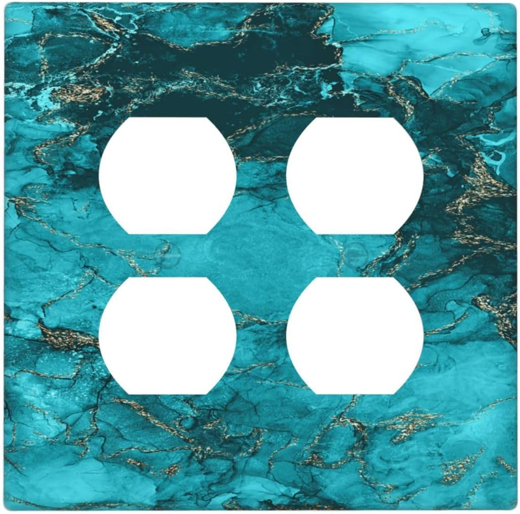 Decorative Outlet Covers Modern Abstract Turquoise Blue Marble Texture 2 Gang Wall Plate Double Duplex Receptacle Light Switch Covers Switch Plate Cover for Bathroom Home Decor