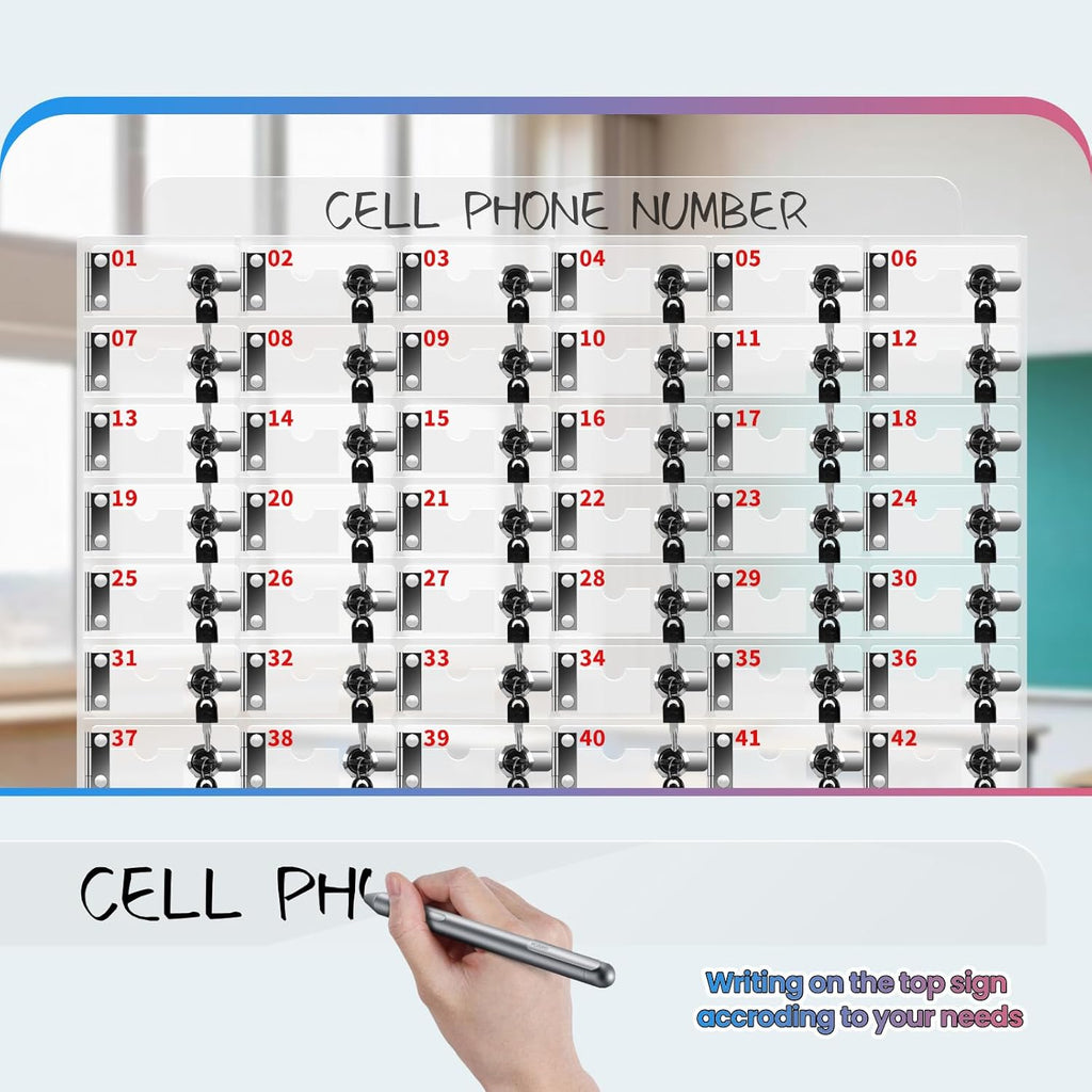 60 Slots Cell Phone Locker Box for Classroom with Door Locks and Keys Clear Acrylic Cell Phone Lock Storage Cabinet Wall Mounted for School Factory Office