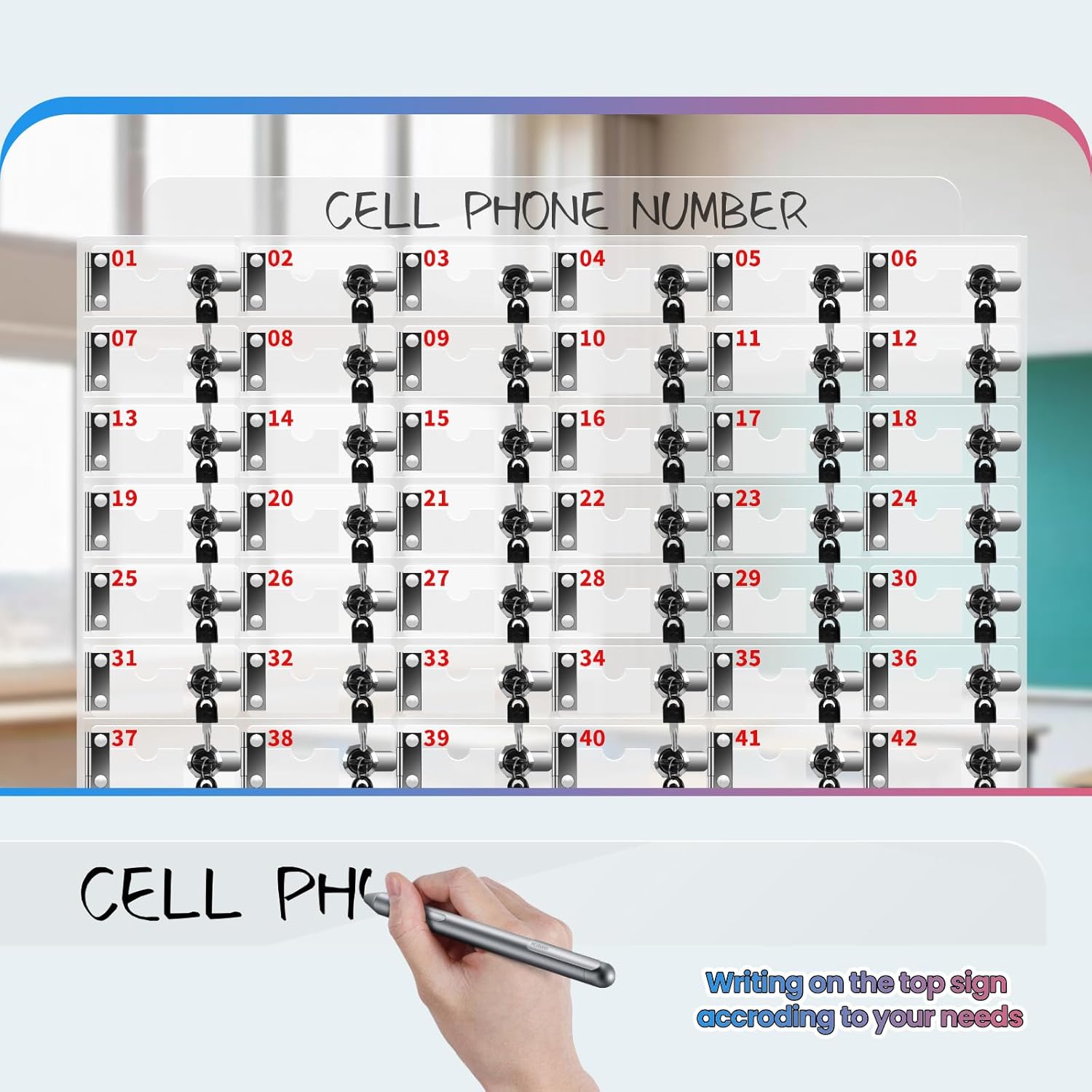 60 Slots Cell Phone Locker Box for Classroom Clear Acrylic Cell Phone Storage Cabinet with Door Locks and Keys for Classroom School Students Office Factory Employees