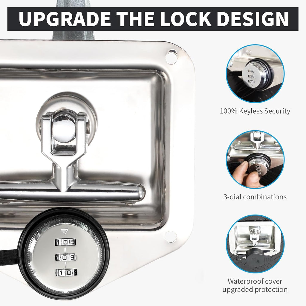 Combination Truck Tool Box Lock Replacement, 3 Digit Combination Lock Keyless Security Folding T-Handle Latch Standard US General for Trailer Toolbox RV Camper Motorhome Patrol Car