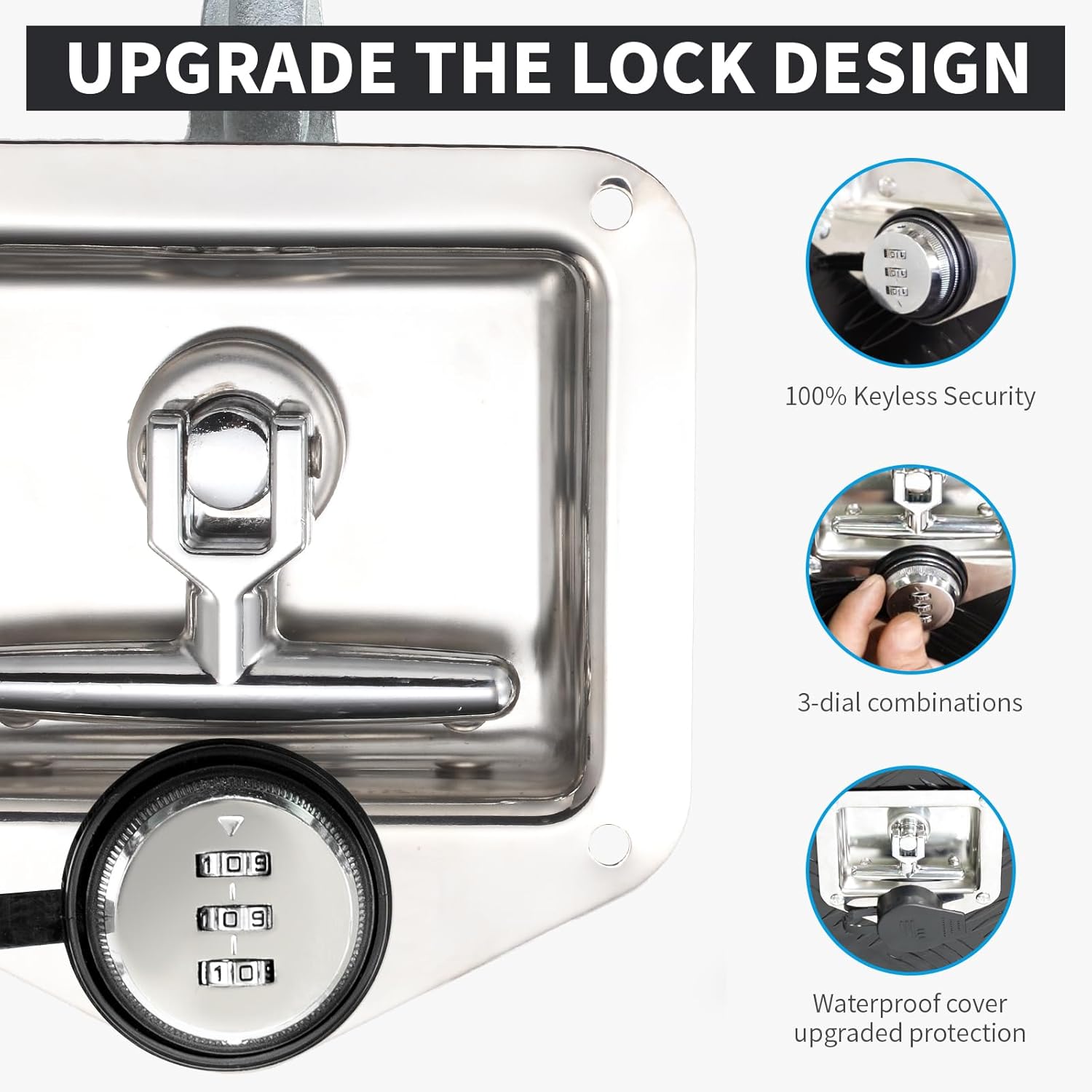 Combination Truck Tool Box Lock Replacement, 3 Digit Combination Lock Keyless Security Folding T-Handle Latch Standard US General for Trailer Toolbox RV Camper Motorhome Patrol Car
