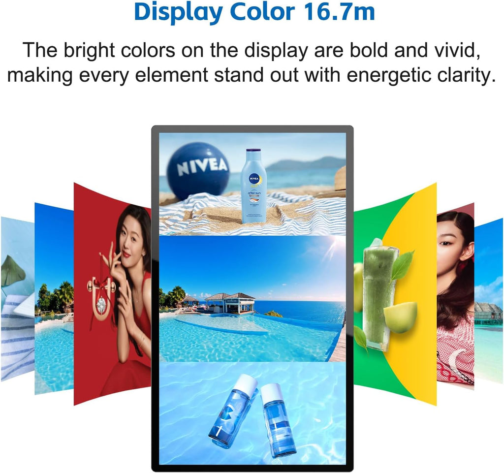 GreenTouch 43 Inch Industrial Digital Signage Touchscreen Monitor, 500 Nits Display 1920 x 1080P, Built-in Speaker, with HDMI + VGA + DVI Ports for Advertising