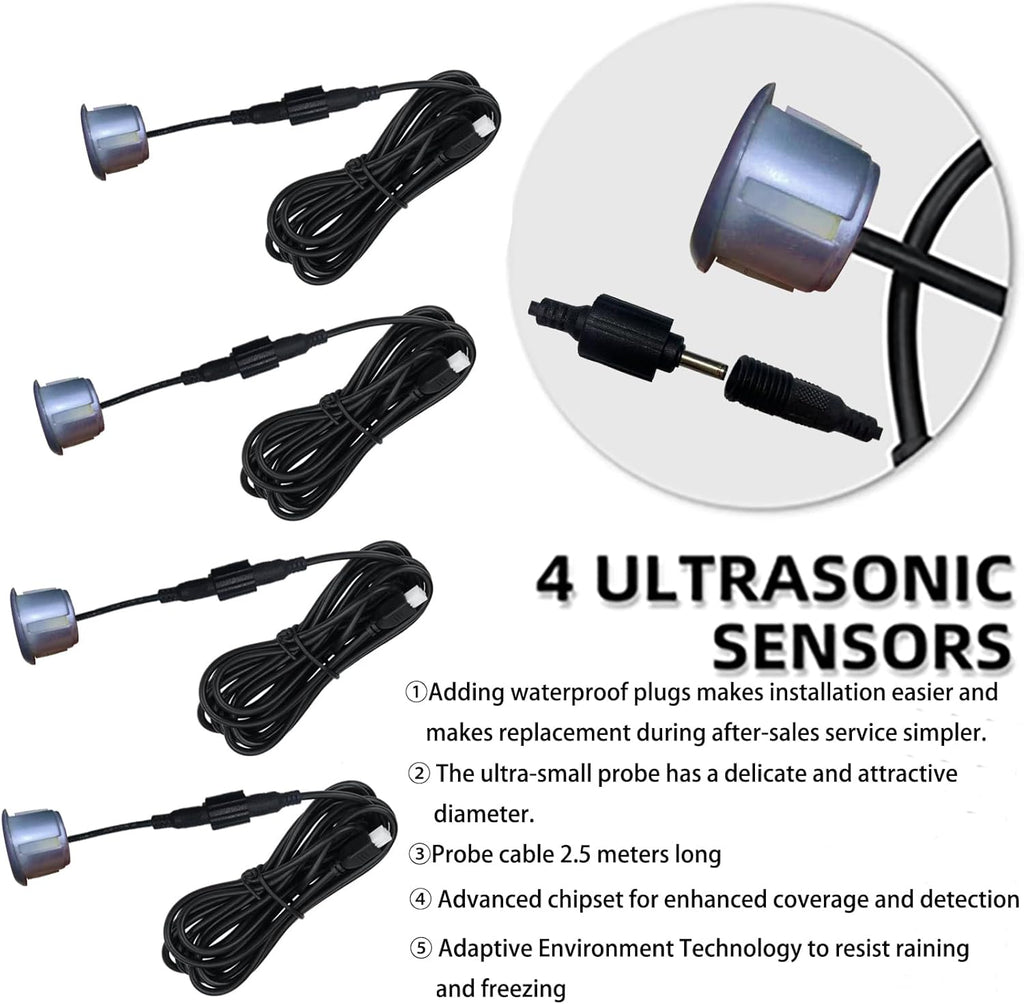 Parking Sensor Kit Backup Sensor Kit Reverse Sensor for Car 18 Color Options for Probes Adjustable Alarm Volume Professional Sensore de Reversa para Carro Safe Driving Assistant（Grey）