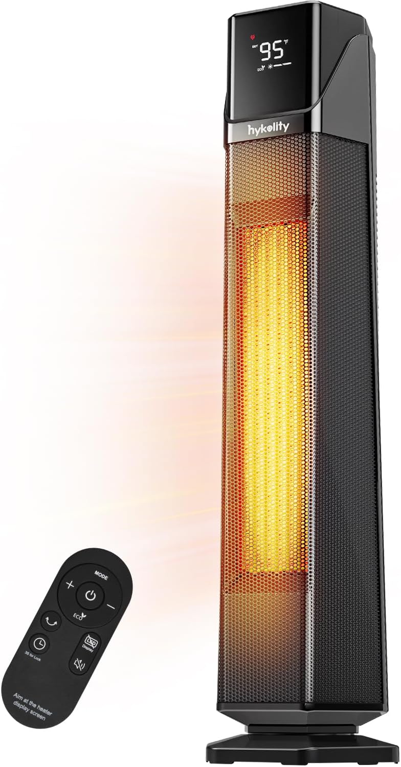 Hykolity Space Heater Large Room, 30" Electric Heaters for Indoor Use with Thermostat and Remote,70° Oscillation, 24H Timer, 1500W Fast Heating Portable Heaters for Office, Bedroom, Home - Black