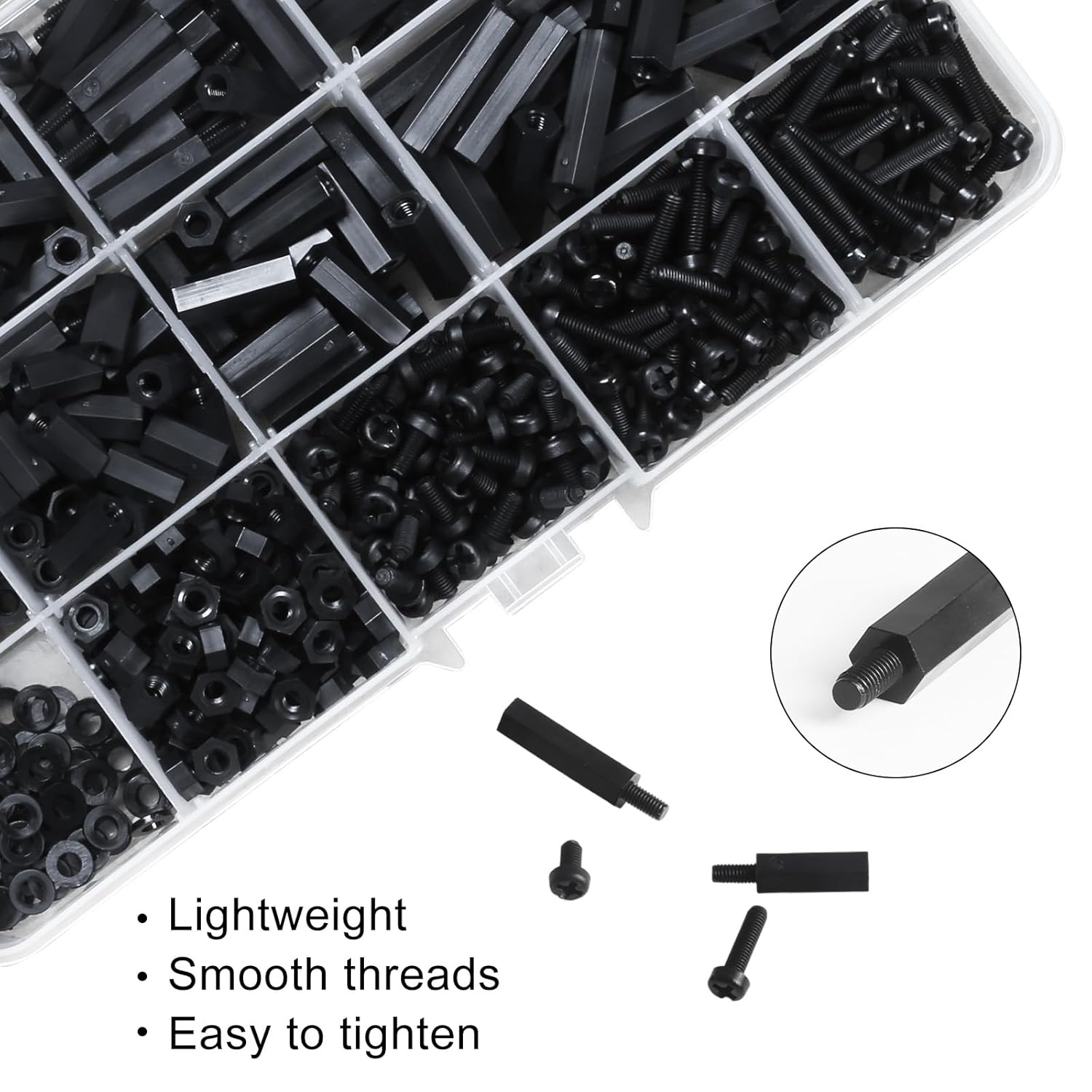 600PCS M3 Male Female Nylon Hex Spacer Standoffs Screws Nuts, Motherboard Standoffs and Screws Assortment Kit, Threaded Pillar for Circuit Board PCB Motherboard (Black)