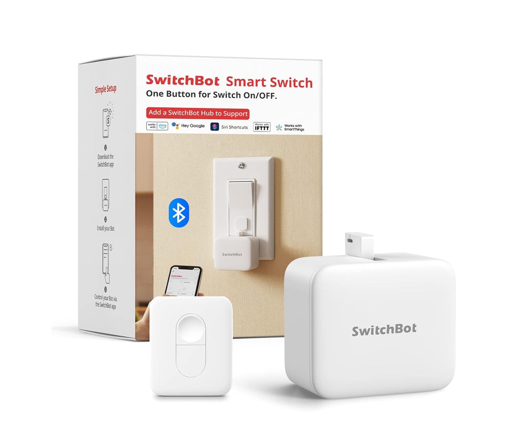SwitchBot Smart Switch Button Pusher with Remote- Bluetooth Fingerbot for Rocker Switch/One-Way Button, Automatic Light Switch, Timer and APP Control, Works with Alexa When Paired with SwitchBot Hub
