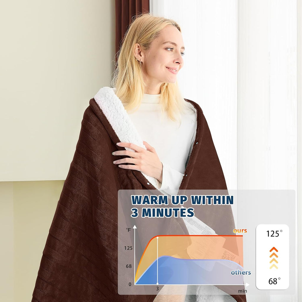 BOMOVA Heated Electric Blanket Full Size - 72" x 84" Heating Blanket with 10 Heating Levels & 8 Hours Auto Off, Warm Flannel Blanket, Christmas Birthday Gifts for Women