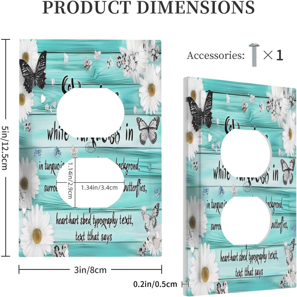 Teal Butterfly Daisy Rustic Wooden Signs Outlet Covers 1 Gang Duplex Light Switch Cover Decorative Switch Plates Electrical Receptacle Faceplate Wall Plate For Farmhouse Cabin Decor