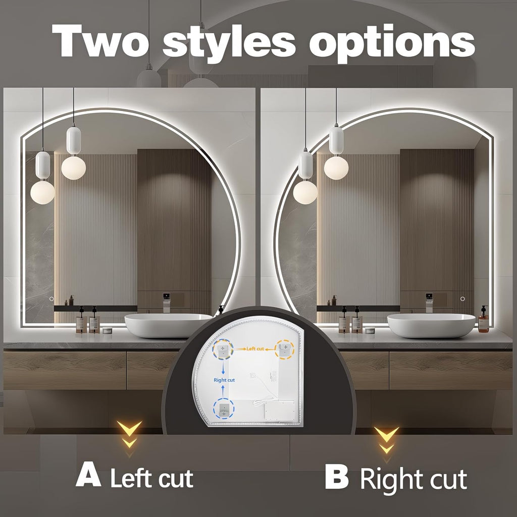 Niccy Half Moon Led Mirror for Bathroom, 40" Semi Round Backlit Mirror for Wall Lighted Mirror with Frameless 3 Color, Defogger, Explosion-Proof, HD Glass and IP65 Vanity Mirror