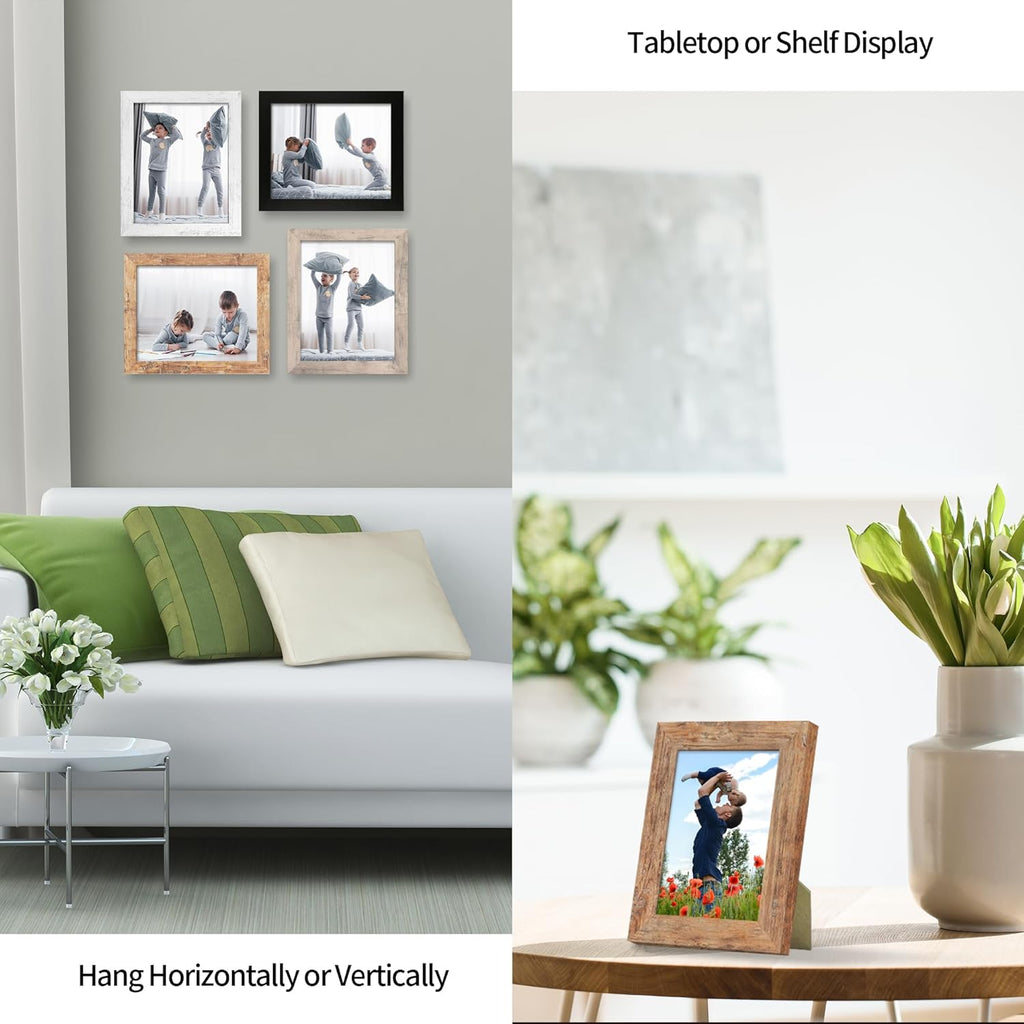 iRahmen 4x6 Picture Frame Set of 4 with High Definition Real Glass, Mixed Color Wood Photo Frames for Desktop Display and Wall Mounting
