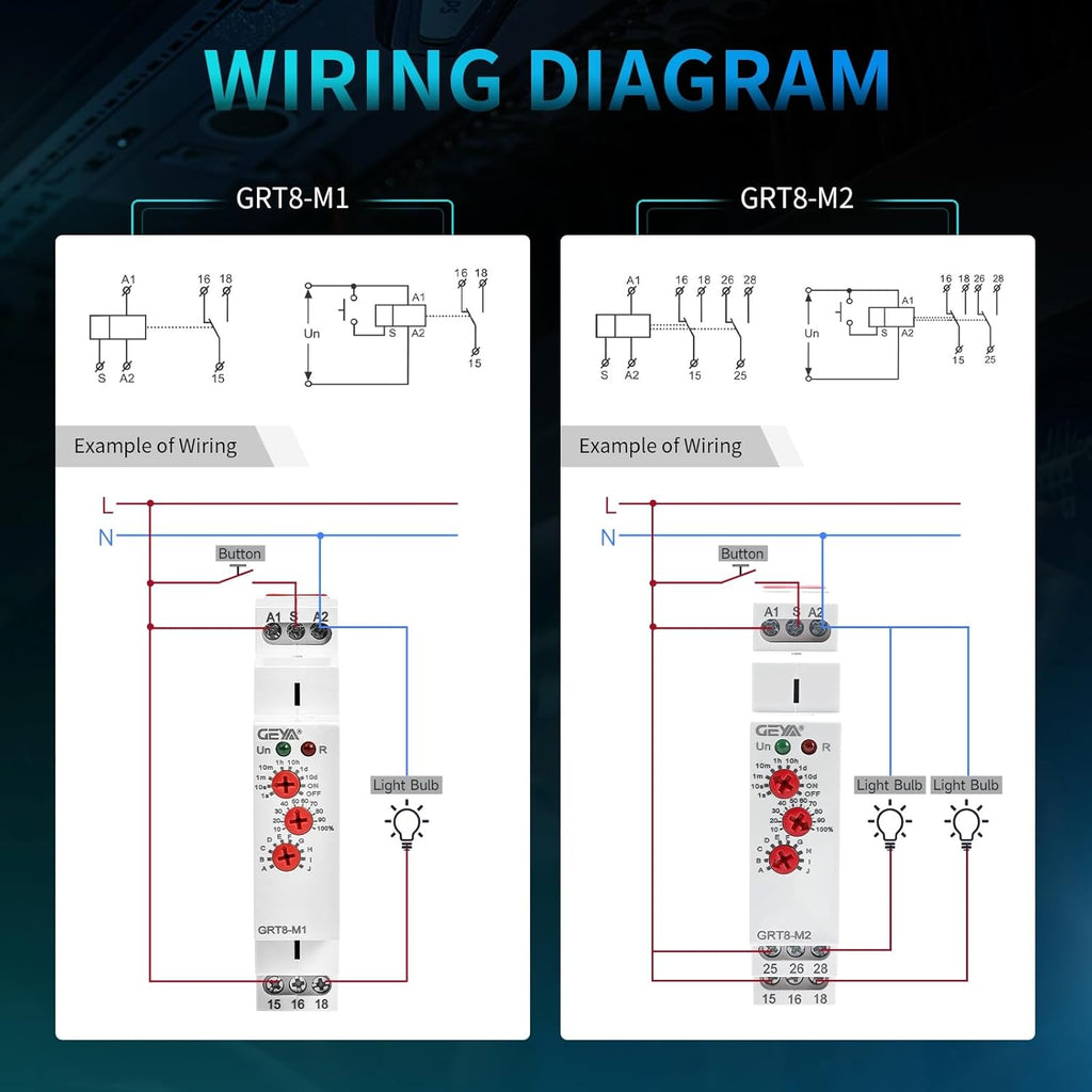 Time Relay Multifuction GRT8 M1 AC 230V with 10 Relay Timer Control Delay Function Mode DIN Rail Electronic Relays of Wide Time Delay Range for 0.1 Seconds to 10 Days
