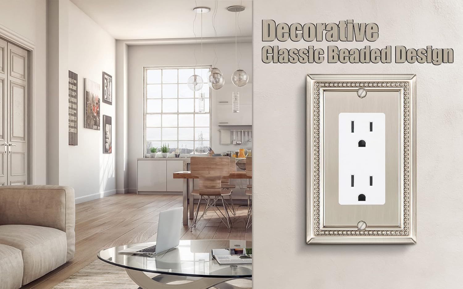 Henne Bery Sunken Pearls Heavy Duty Decorative Wall Plate Switch Plate Outlet Cover (Single Decorator, 3 Pack, Satin Nickel)