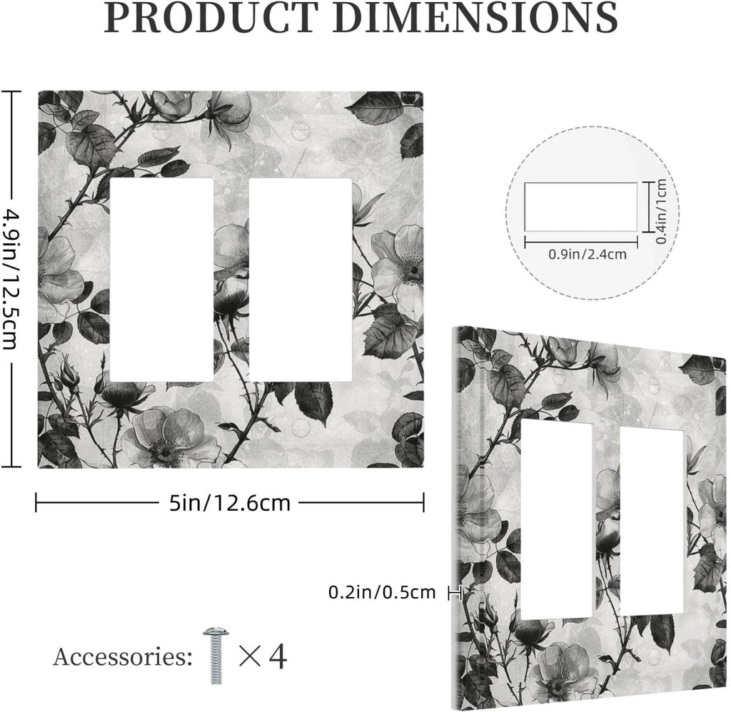 Decorative Outlet Covers Black Breezy Watercolor Garden Floral 2 Gang Double GFCI Rocker Electrical Wall Panels Light Switch Cover Plate for Bedroom Home Decor