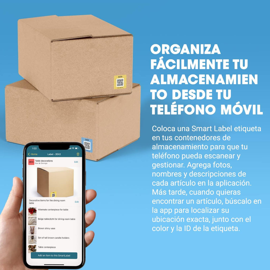 SmartLabels – Etiquetas QR en Español | Paquete de 48 | Etiquetas QR Multicolor | Calcomanías con App para Inventario Fácil, Organización de Bodegas o Etiquetas de Mudanza