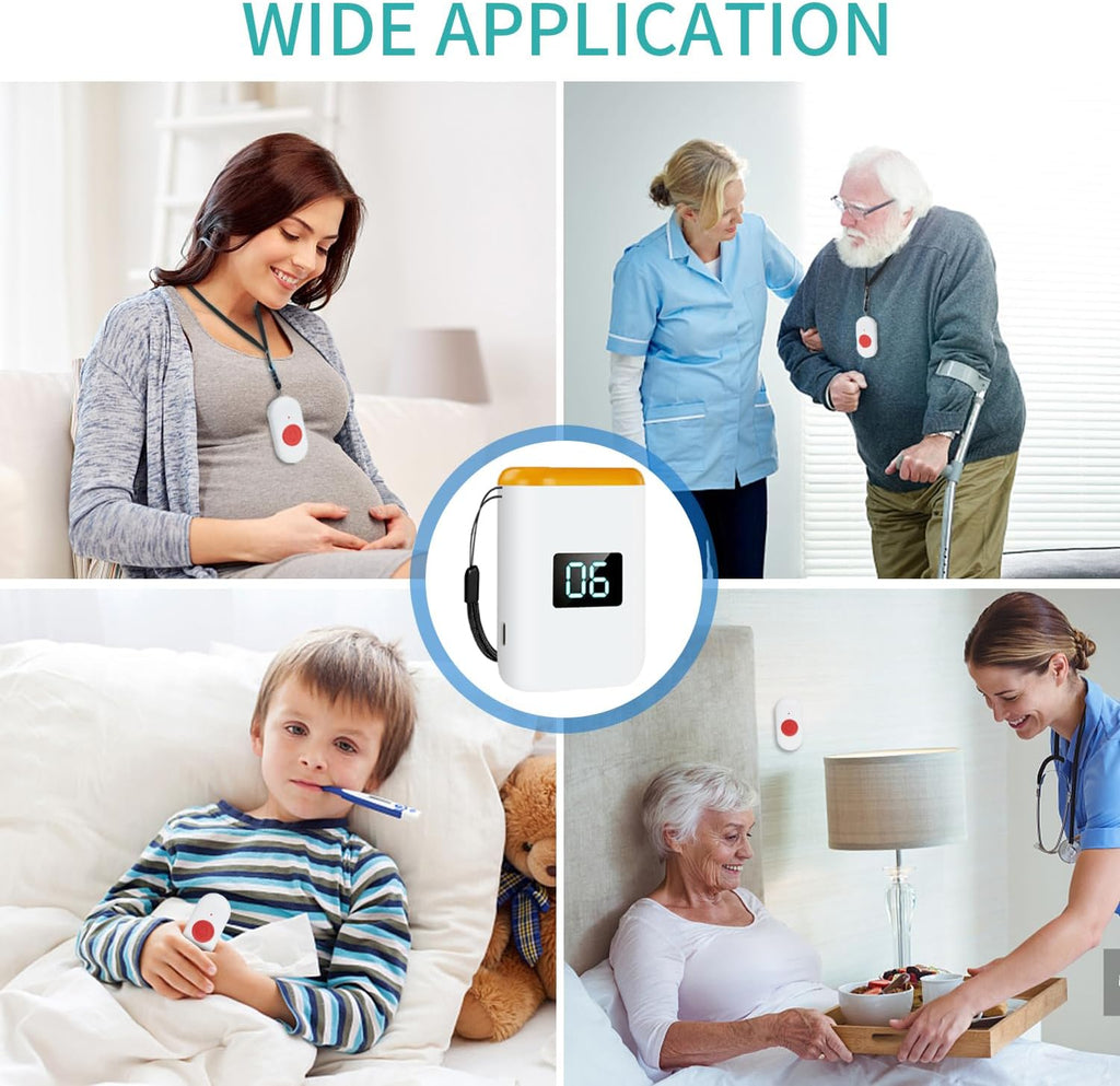 Caregiver Pager Wireless Call Button for Elderly Monitoring Vibration Call Bell Medical Alert System with Digital Display for Elderly/Patient/Disabled at Home/Hospital/Clinic