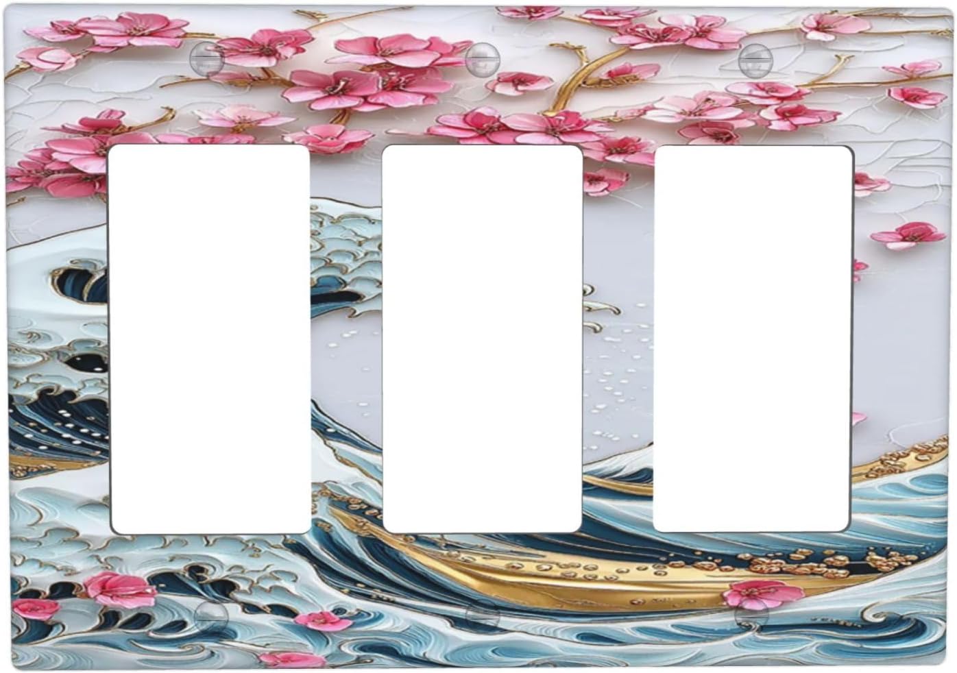 Light Switch Covers The Great Wave Off Kanagawa With Sakura 3 Gang Rocker Electrical GFCI Decorative Triple Outlet Wall Plate Cover Switchplate for Bedroom Bathroom Decor