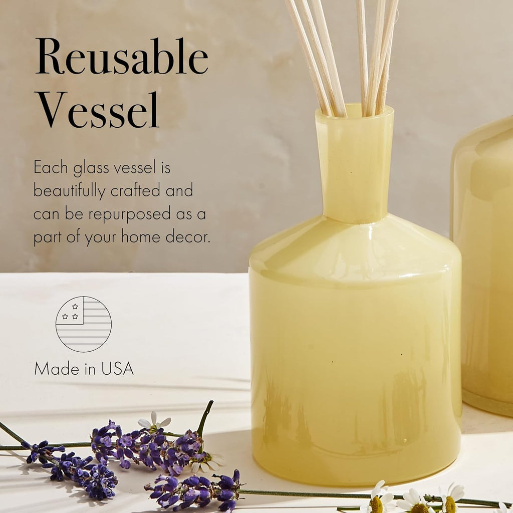 LAFCO New York Classic Reed Diffuser, Chamomile Lavender - 6 oz - Up to 3 Months Fragrance Life - Reusable, Hand Blown Glass Vessel - Natural Wood Reeds - Made in The USA