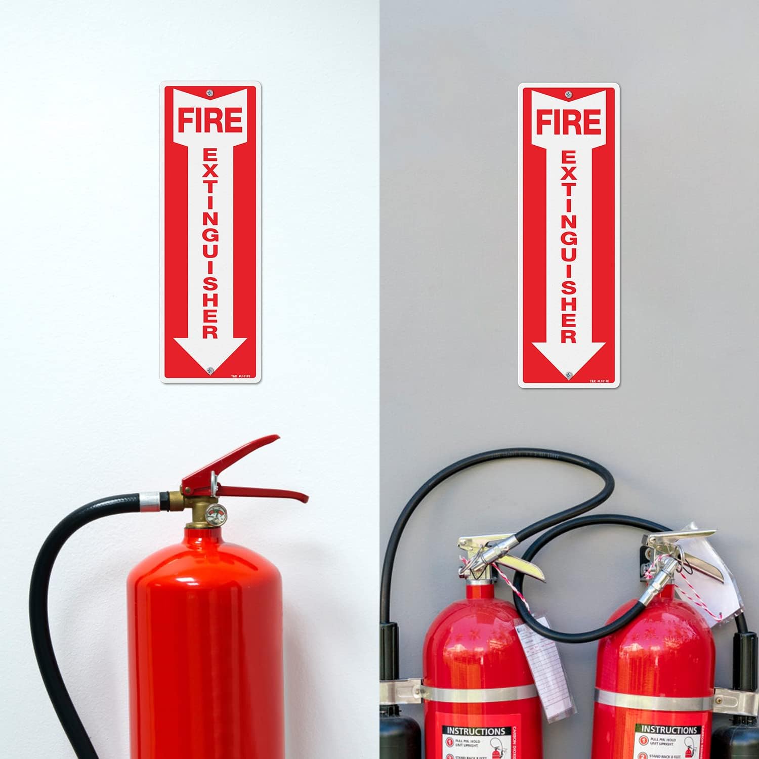 T&R Metal Fire Extinguisher Sign - 12 Pack - 12"x4" .040 Rust Free Heavy Aluminum, Reflective, Waterproof, Weatherproof and Fade Resistant, 2 pre-drilled holes, Easy to Install Indoors and Outdoors