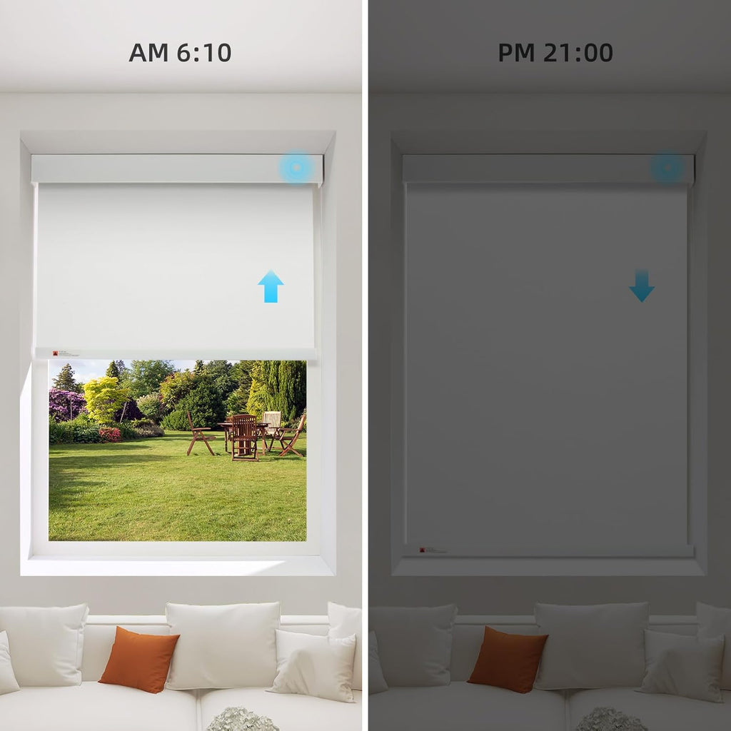 ZSTARR Motorized Smart Blind for Window,Automatic Blackout Roller Shade Compatible, with Remote Control, Child Safety Rechargeable Battery Blind with Valance,Customize (Whitewash Colour)