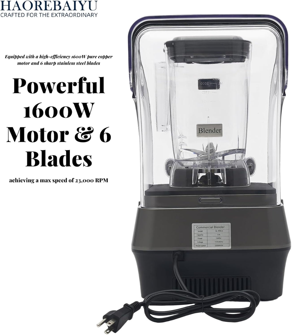 1600W Commercial Blender, 2L Large Capacity Multifunctional Blender with 9-Speed & Pulse, High-Speed Motor for Smoothies, Ice Crushing, Juice, Soup - Professional Heavy Duty & Quiet Design(110V)