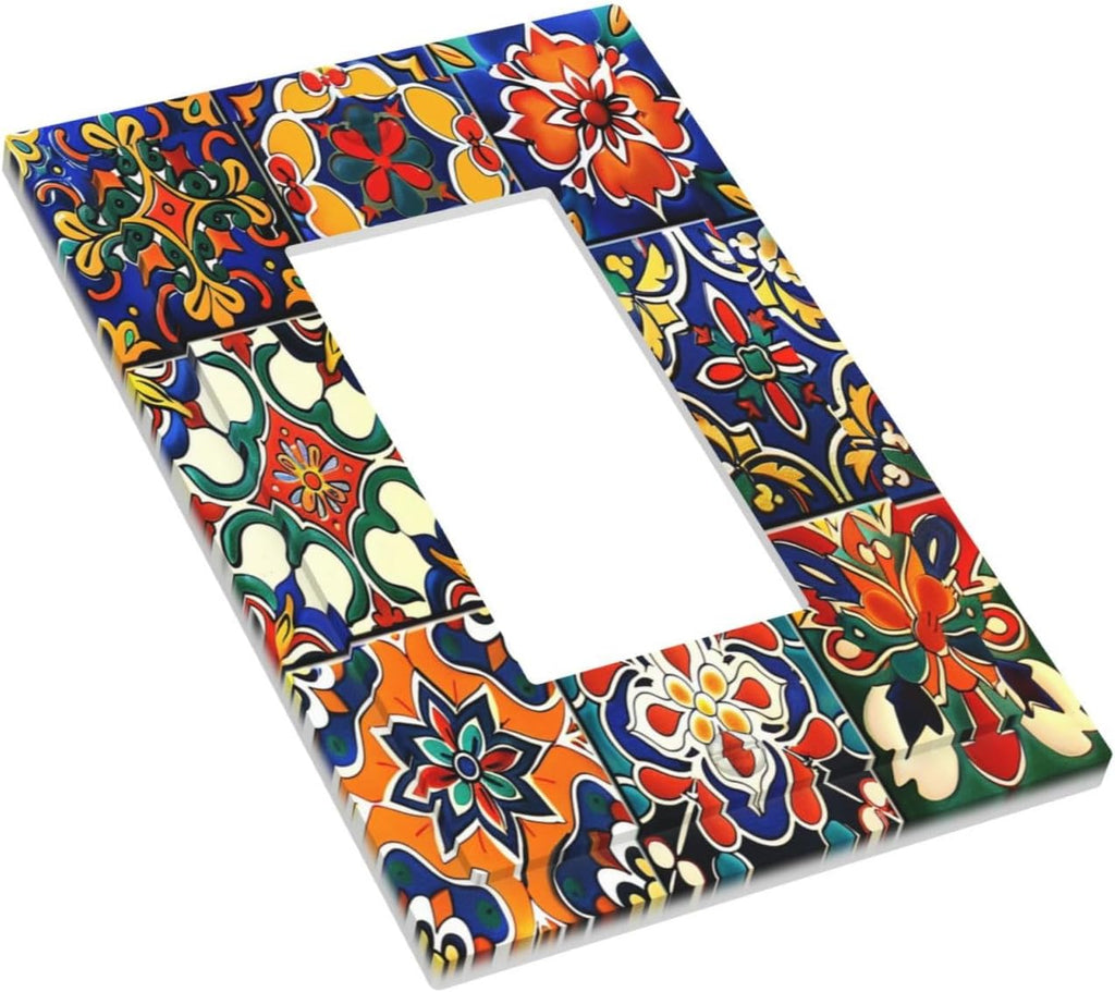 Decorative Outlet Covers Colorful Mexican Talavera Vintage Boho Floral 1 Gang Single Rocker Light Switch Cover Plate Wall Plates Gfci Faceplate For Farmhouse Cabin Decor