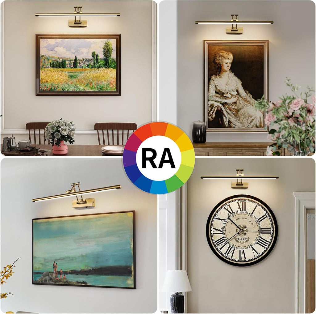 Picture Light Battery Operated with Remote LED Dimmable Picture Light for Paintings, Brass Rechargeable 24 inch Battery Operated Wall Sconce for Art Lighting Gallery Portrait Artwork