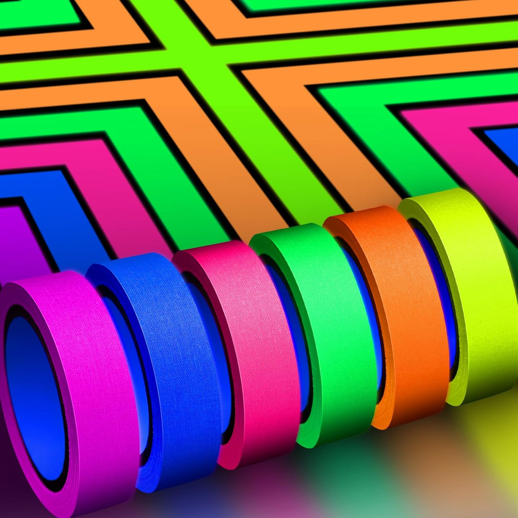Whaline 6 Colors Neon Gaffer Cloth Tape, Fluorescent UV Blacklight Tape for UV Party (0.6 inch x 16.5 feet)