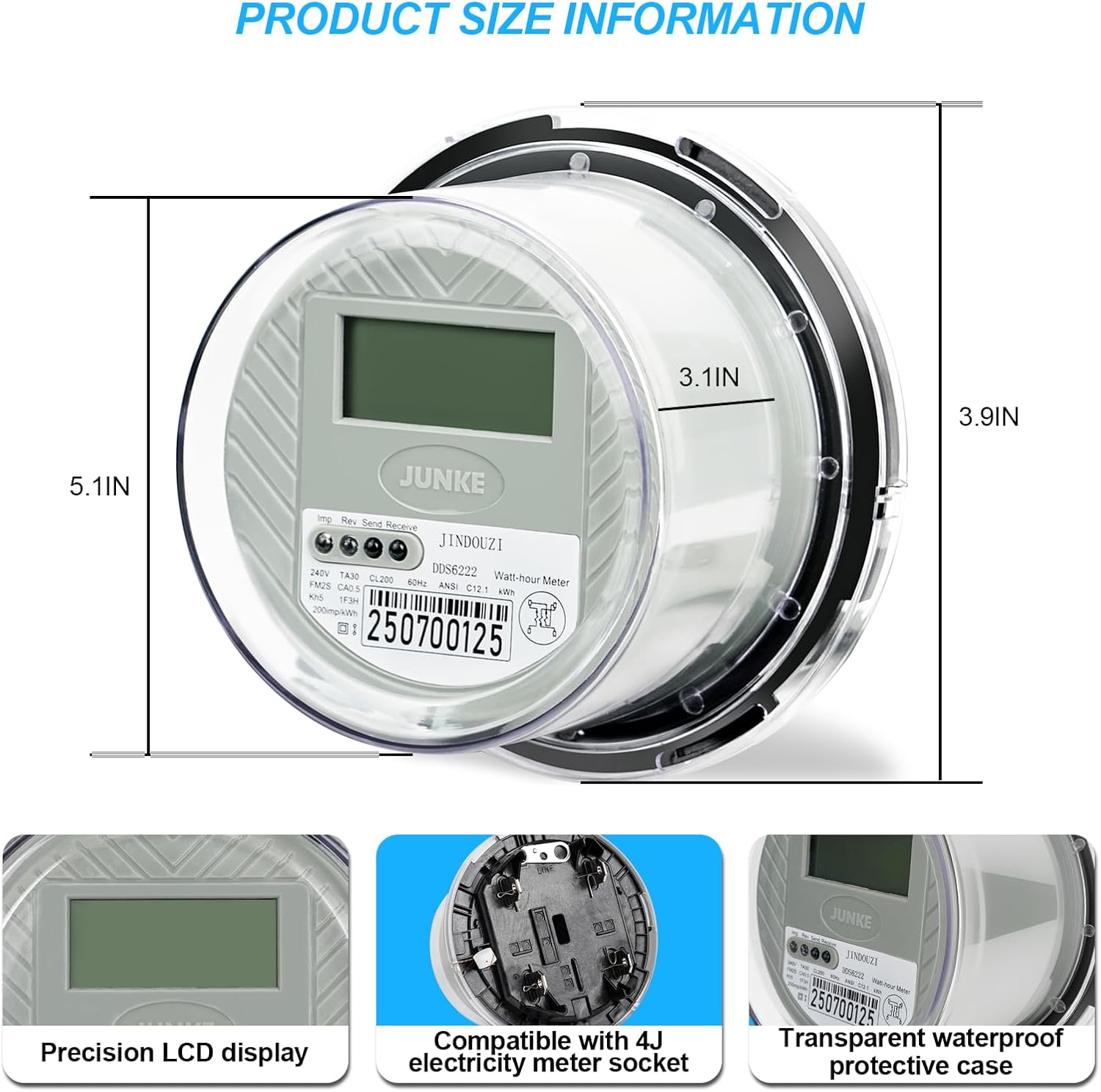 RV Digital Electric Meter,240V 2 Wire KWH Meter,Watt Meter, Used for RV and Home Meter