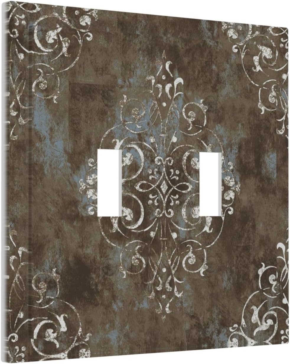 Gothic Vintage Abstract Brown Patterns Double Toggle Light Switch Covers 2 Gang Wall Plate Dual Decorative Switchplate Electrical Faceplate for Country Bathroom Bedroom Decor