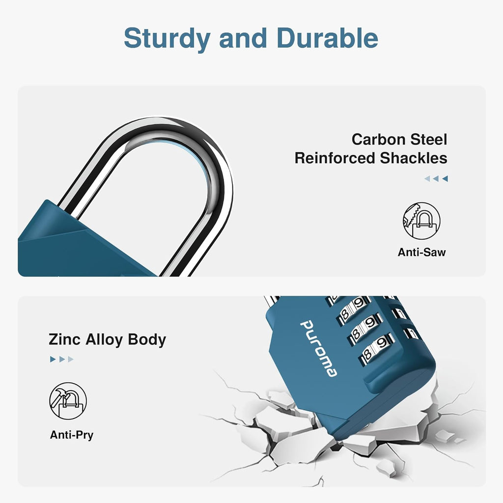 Puroma 2 Pack Combination Lock for Locker 4 Digit Outdoor Waterproof Padlock for School, Gym, Sports, Fence, Toolbox, Gate, Case, Outdoor, Hasp Storage, Cabinets (Dark Green)