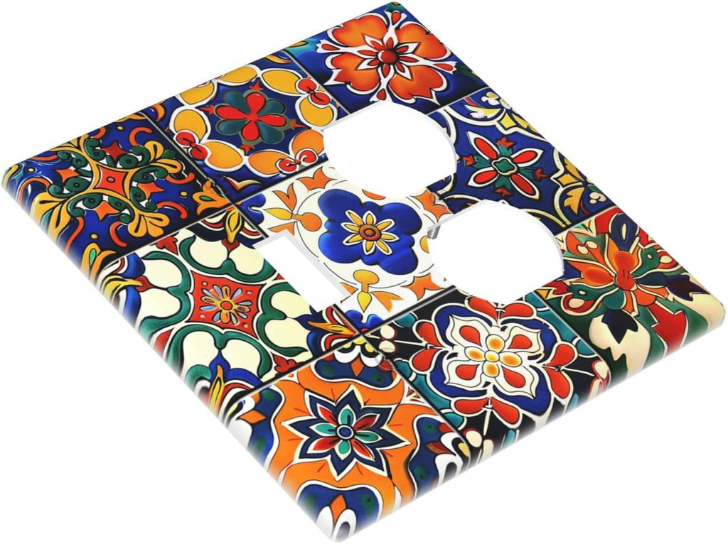 Wallplates Colorful Mexican Talavera Vintage Boho Floral 1 Toggle 1 Duplex Switch Plate Electrical Gfci Faceplate Decorative Light Switch Covers For Farmhouse Cabin Decor
