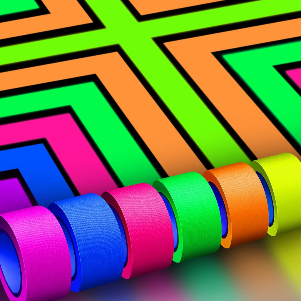 Whaline 6 Colors Neon Gaffer Cloth Tape Fluorescent Rainbow Color UV Blacklight Tape Neon Duct Reflective Tape for UV Party Theatres Staged Dark Areas(1 inch x 16.5 feet)