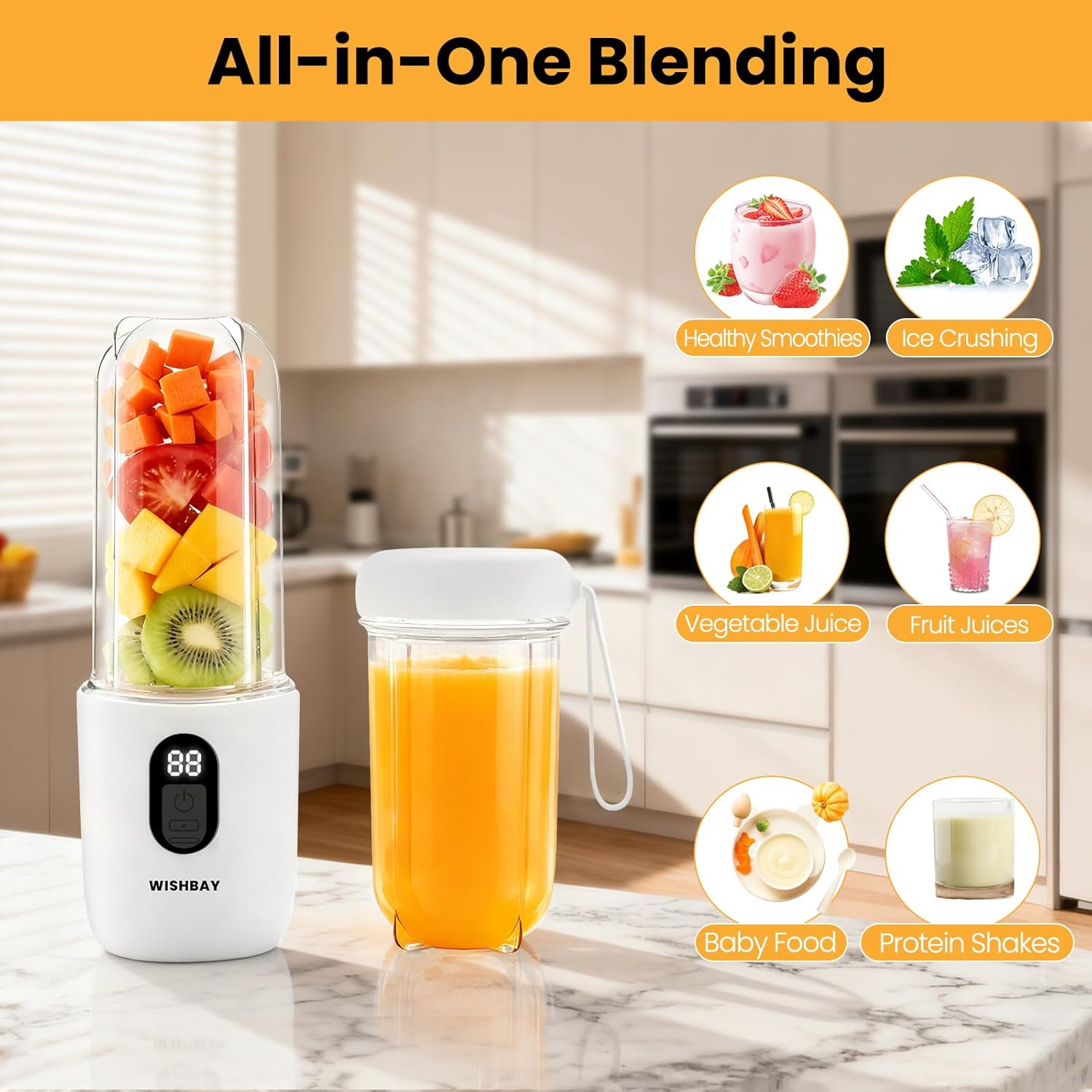 Portable Blender, Personal Blender for Shakes and Smoothies, Portable Juicer with 16 Blades, Small Mini Juicer with Extra Handle Lid for Travel, Sport, Office, Camping and Outgoing (16.9 oz)