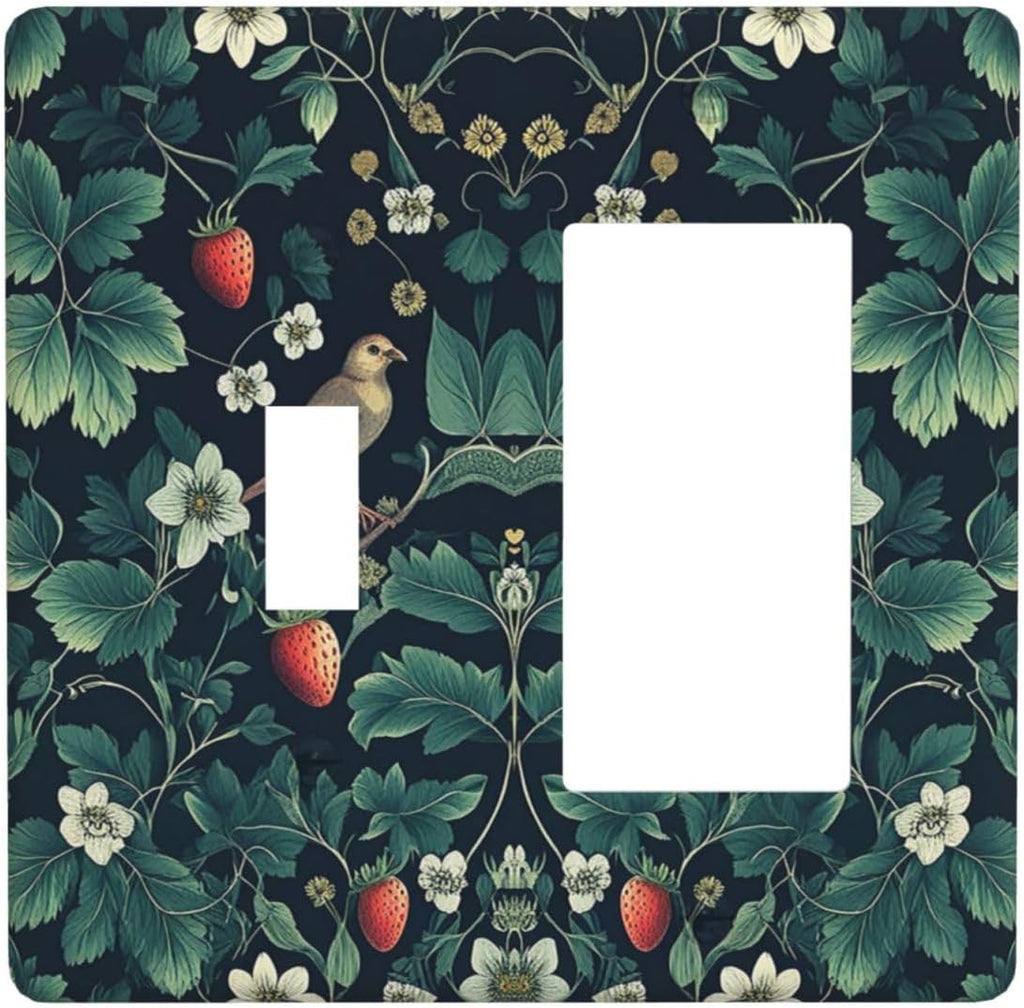 Outlet Covers Strawberry Birds Flowers Plant Morris Floral 1 Toggle 1 Rocker Combination Decorative Wall Plate Electrical Switch Plates Light Switch Cover Plate for Bedroom Farmhouse Decor
