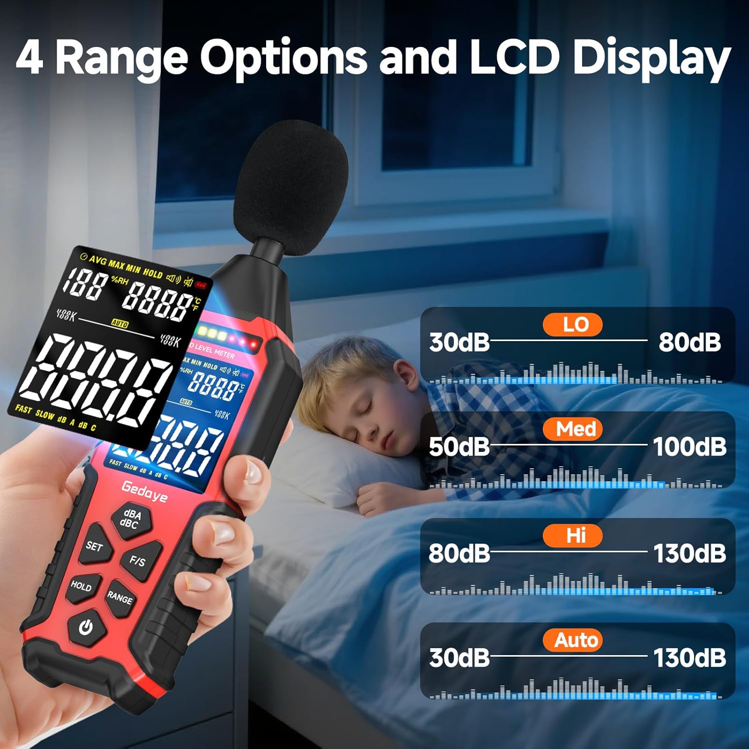 Power Supply Available Decibel Meter, Gedaye Sound Level Meter, A/C Weighted SPL Meter, Noise Measure Device 30-130dB, Noise Detector Sound Monitor Decibel Reader Classroom Factory Noisy Neighbor