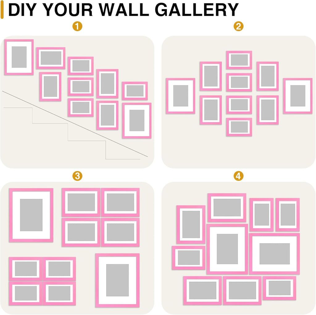 decorUhome Picture Frames Collage Wall Decor for Photo Gallery Display, Assorted Picture Frames set of 10 Including Two 8x10 / Four 5x7 / Four 4x6 for Family Wall Decor, Pink, 10 Pack